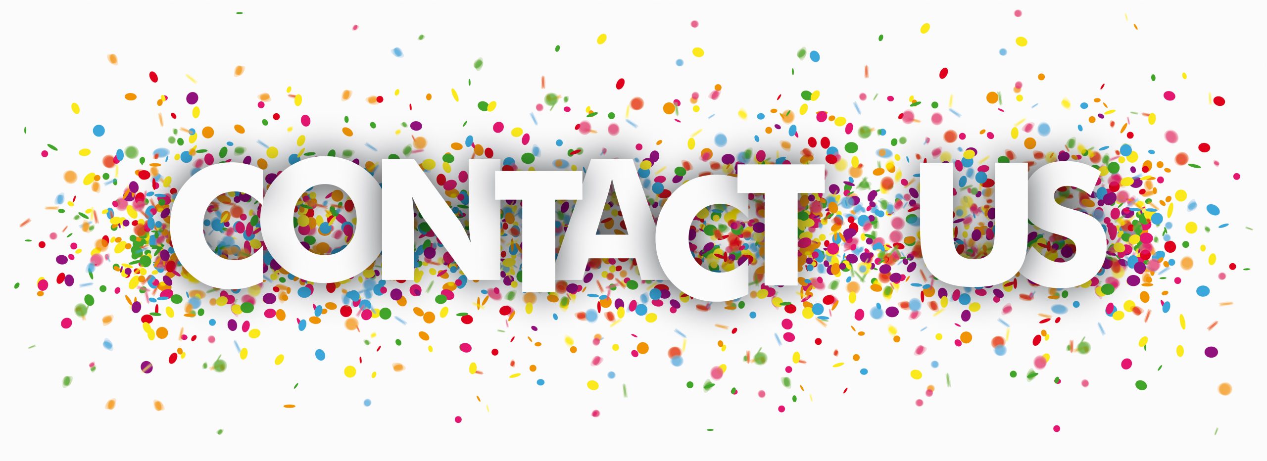 Text Contact Us with colored confetti. Eps 10 vector file.